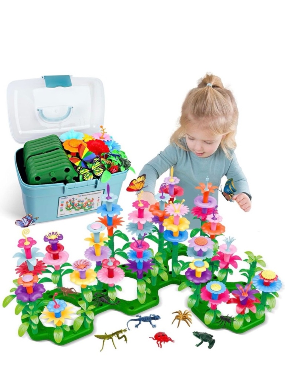Amazon Multicolor Flower Garden Building Set with Green Bases